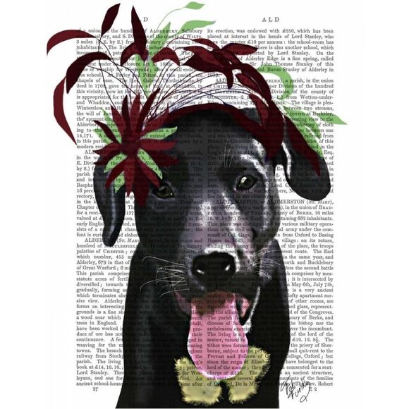 Black Labrador With Green Fascinator Poster Print - Funky Fab (18 X 5684